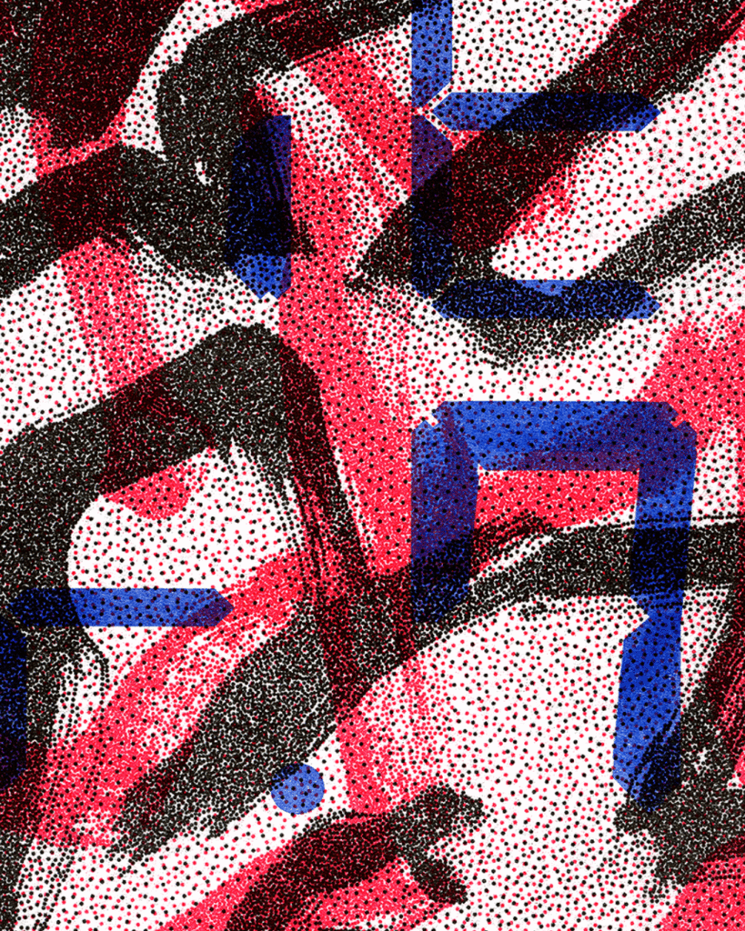 KLANGzine Cover mit schwarzen, roten und blauen Farben